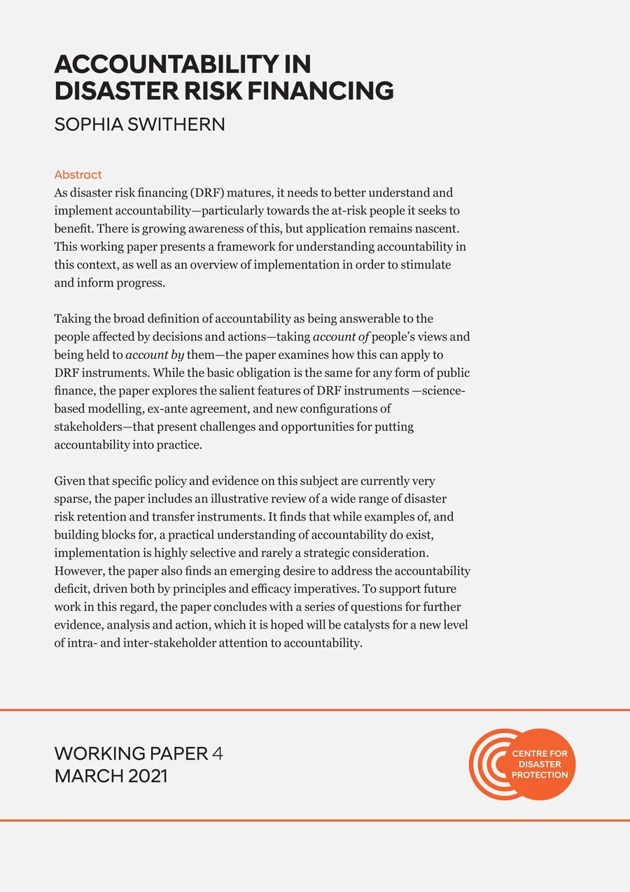 BASIS RISK IN DISASTER FINANCING FOR HUMANITARIAN ACTION